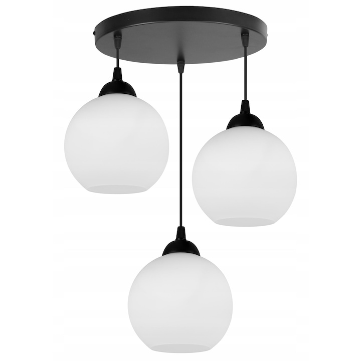 Plafoniera clasica, Light Home, Eliza, reglabile, Lungime 90 cm, Latime 40 cm, Abajur 14 cm, E27, 3 punct de lumina, sticla, Alb/Negru