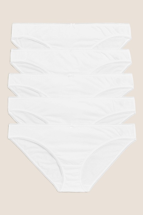 Marks & Spencer, Set de 5 perechi de chiloti cu talie joasa, Alb