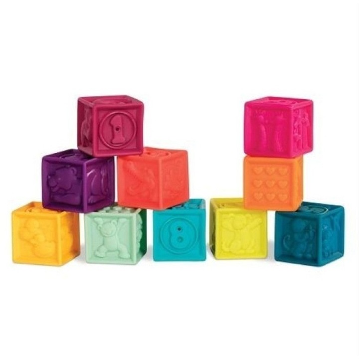 Set 10 cuburi silicon pentru bebelusi, cu texturi si cifre - eMAG.ro