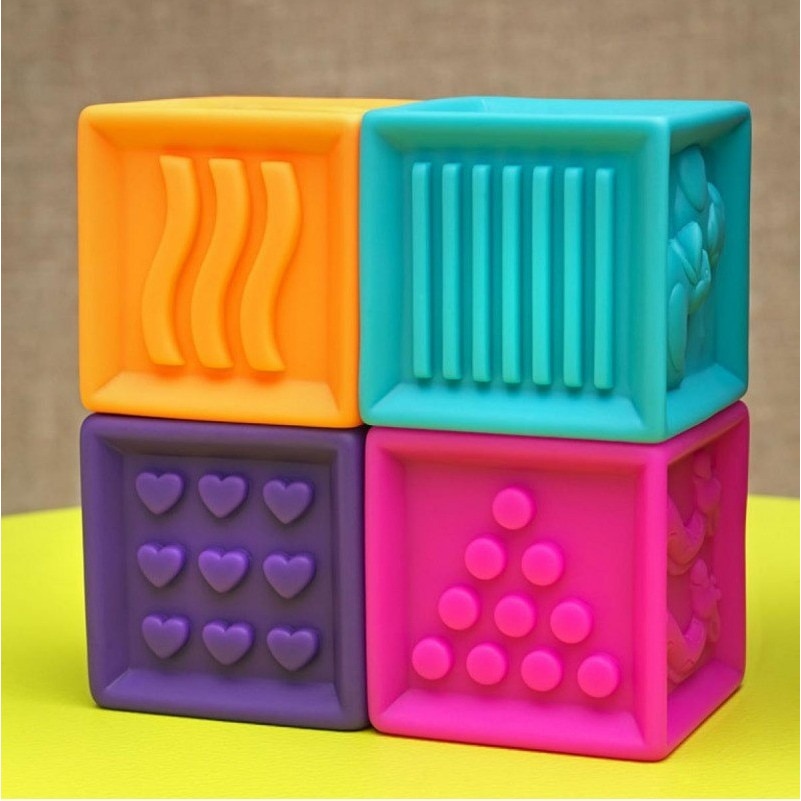 Set 10 cuburi silicon pentru bebelusi, cu texturi si cifre - eMAG.ro