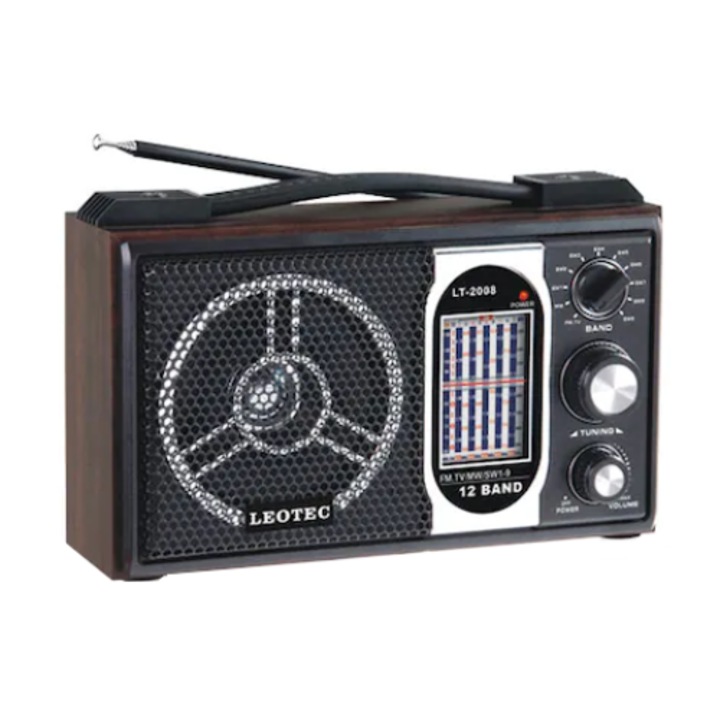 Radio portabil Leotec LT-2008-LW, 11 benzi, model retro, Antena satelor