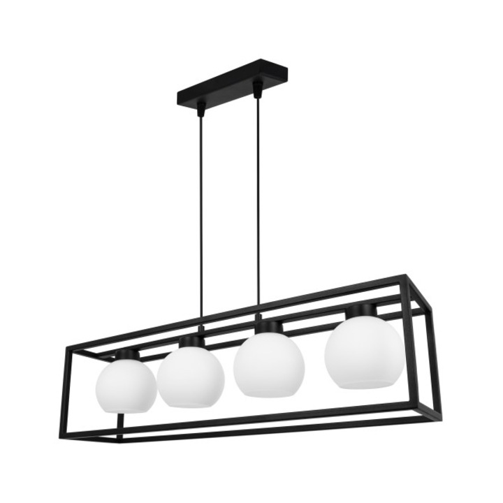 Plafoniera suspendata, Light Home, Eliza, reglabile, Lungime 90 cm, Latime 75 cm, Abajur 14 cm, E27, 4 punct de lumina, sticla, Alb/Negru