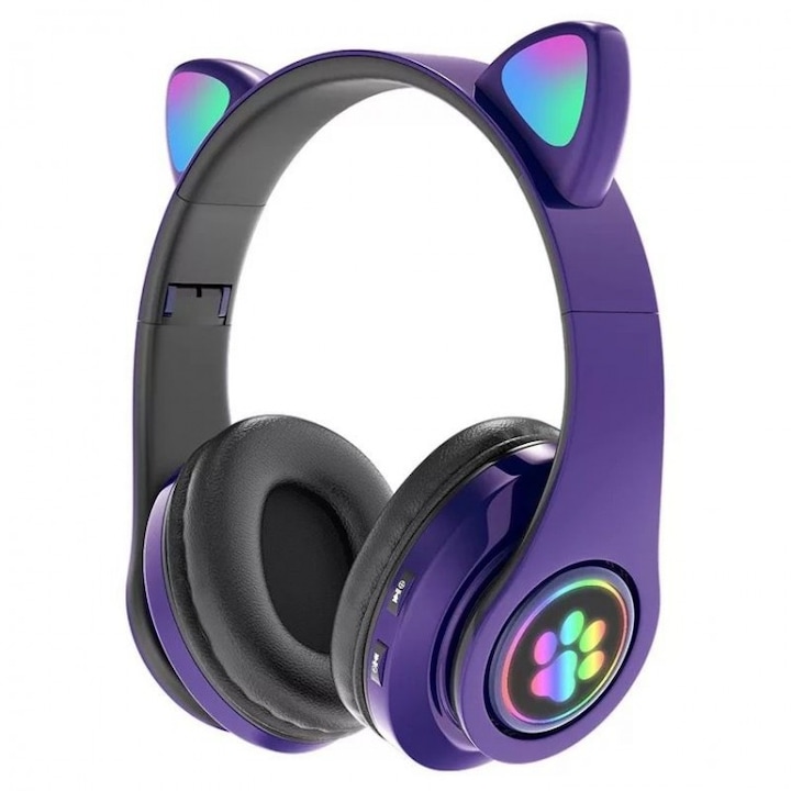 Слушалки с rgb светлини, bluetooth 5.0, микрофон и micro-sd карта, CXT-B39, лилав цвят