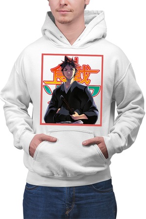 Мъжки суичър Food Wars Souma Samurai Katana Otaku, Бял