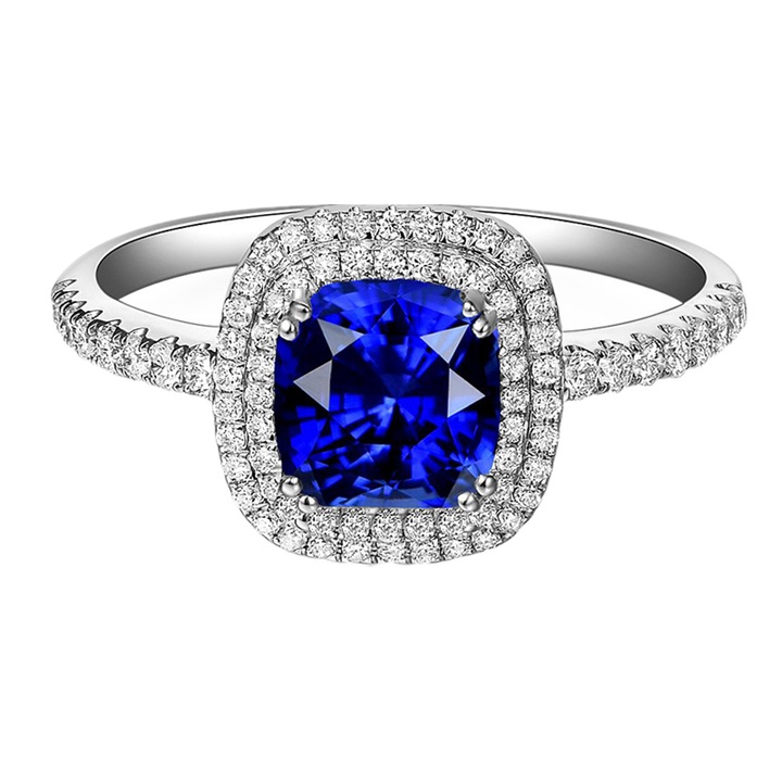 Дамски пръстен със сапфир и циркон, син, регулируем отвор