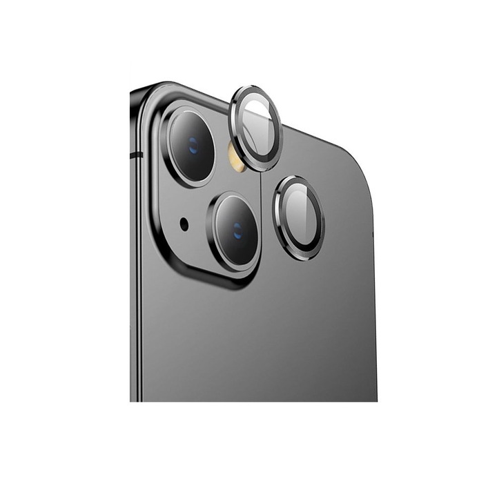 Set 2 protectii sticla camera foto HOFI CamRing compatibil cu iPhone 13 / 13 Mini Black
