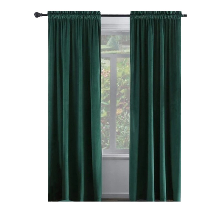 Set 2 draperii Velvet 35 cu rejansa lata, catifea, verde smarald, latime 1.50 m, inaltime 2.50 m