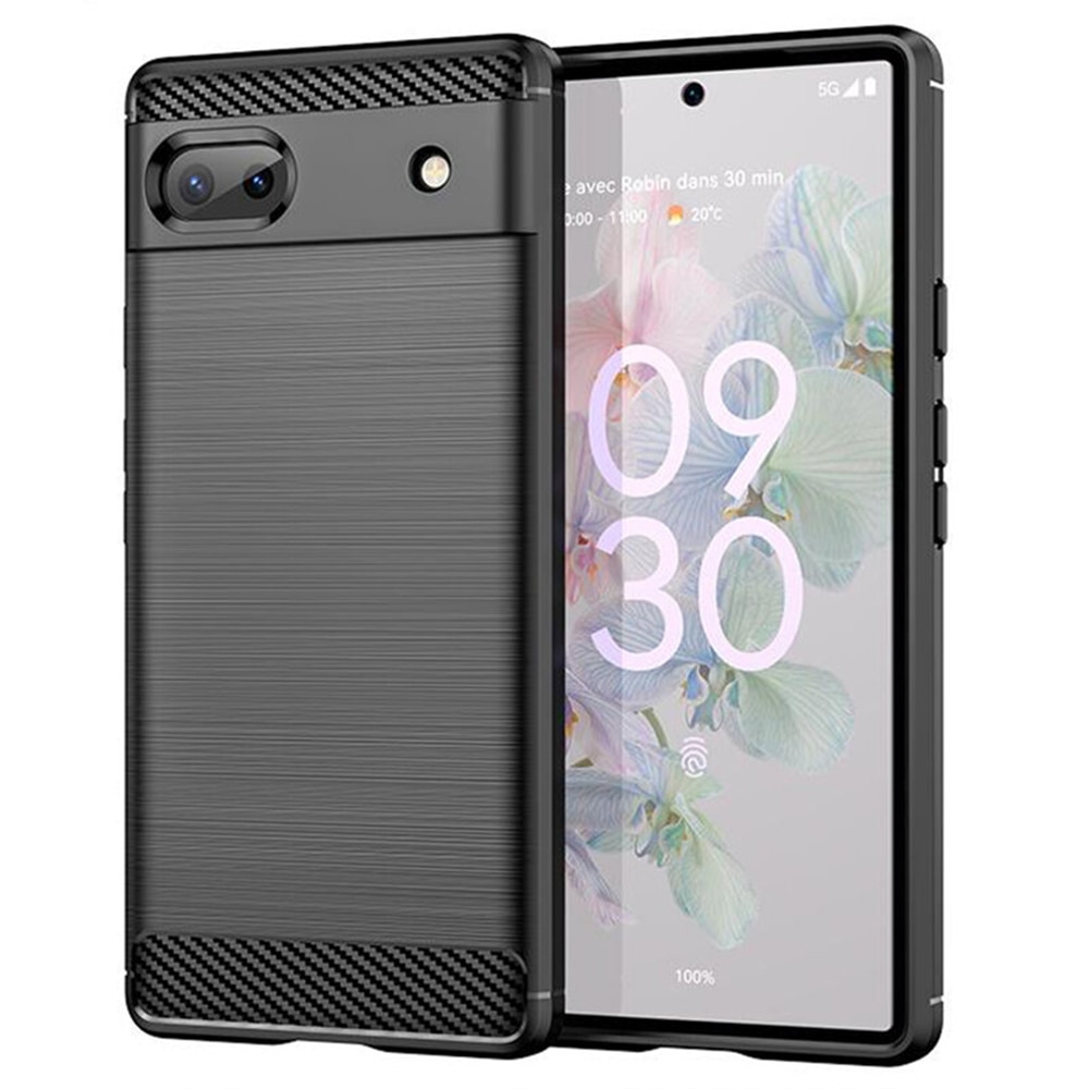 Husa de silicon pentru Google Pixel 6A, Fibra de Carbon, Negru