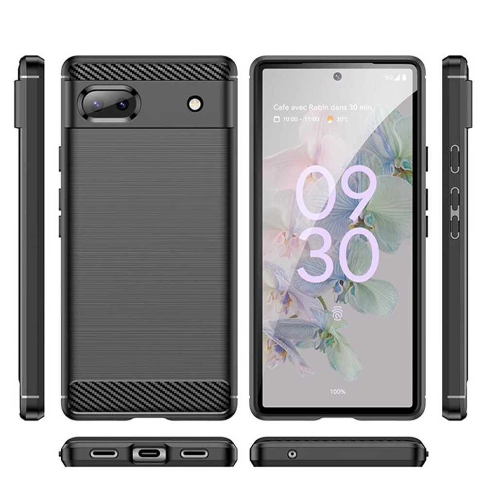 Husa de silicon pentru Google Pixel 6A, Fibra de Carbon, Negru