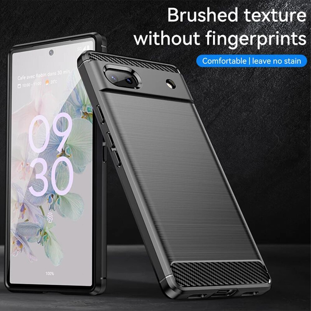 Husa de silicon pentru Google Pixel 6A, Fibra de Carbon, Negru