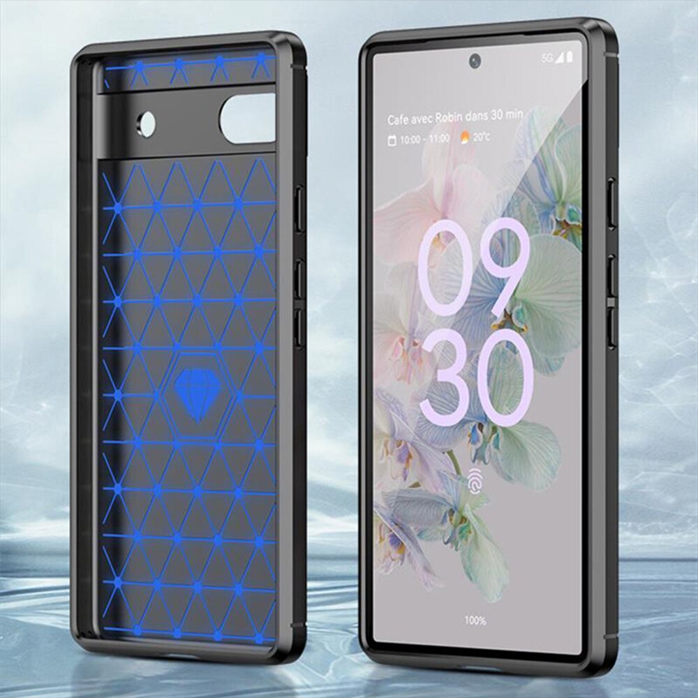 Husa de silicon pentru Google Pixel 6A, Fibra de Carbon, Negru