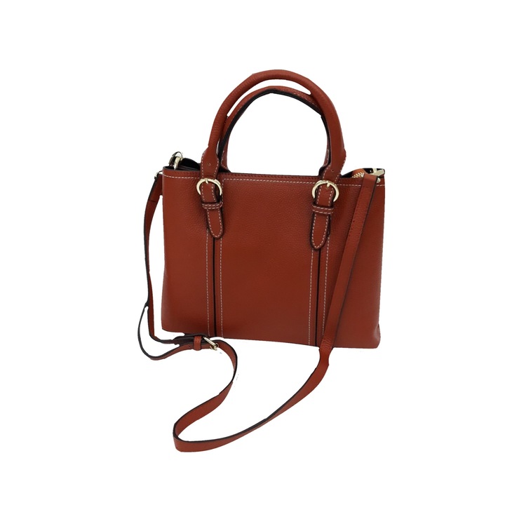 Geanta dama din piele naturala, maro-coniac, 29x13x22
