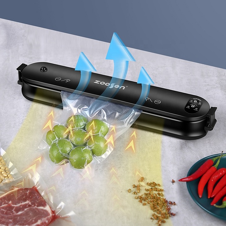 Aparat de vidat si sigilat, vidare umeda/uscata, 100W, 10 pungi incluse, vidare caserole, vidare alimente, vidare in 3 secunde, 30 cm bara lipire, electric, negru