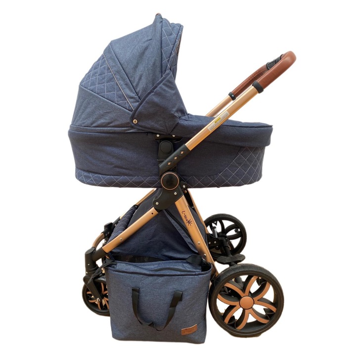 Детска количка L-Sun, 3 части, Рамка, Черупка, Т6, Син