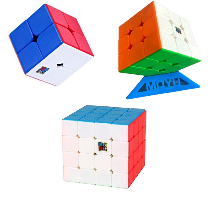 3 db rubikkockából álló készlet Moyu Meilong 3M mágneses 2 x 2 x 2, 3 x 3 x 3, 4 x 4 x 4 matrica nélküli