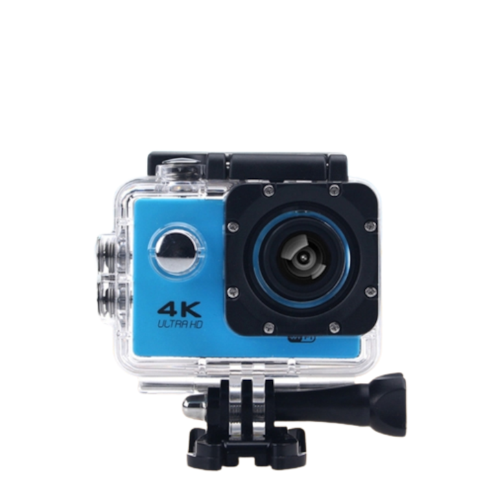 Спортна видеокамера, 4K Ultra HD качество, Водоустойчива, Син