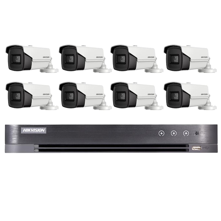 Sistem de supraveghere Hikvision cu 16 camere Poc, ColorVu 8 Megapixeli, Lumina Color 40m, DVR 16 canale 8 Megapixeli, Hard, Accesorii