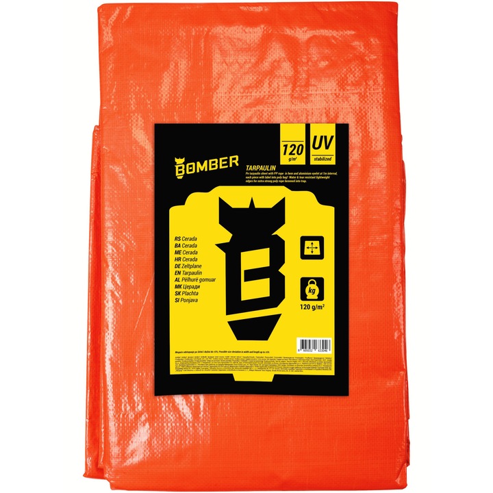 Bomber 074669 vízálló ponyva, polietilén, 120 g/m2, 4X5 m, narancs