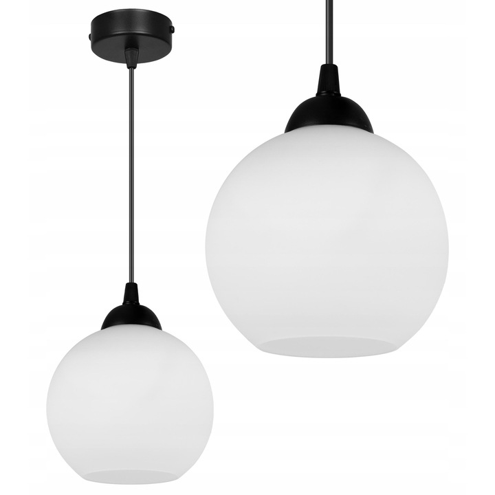 Plafoniera clasica, Light Home, Eliza, reglabile, Lungime 90 cm, Abajur 14 cm, E27, 1 punct de lumina, sticla, Alb/Negru
