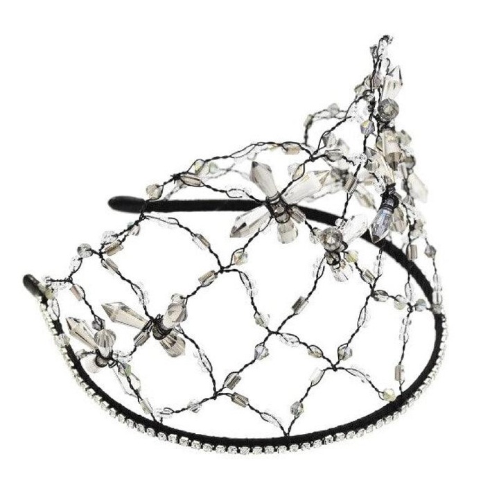 Accesoriu de cap, negru, cu plasa si margelute, Debra C16, Pursehuit