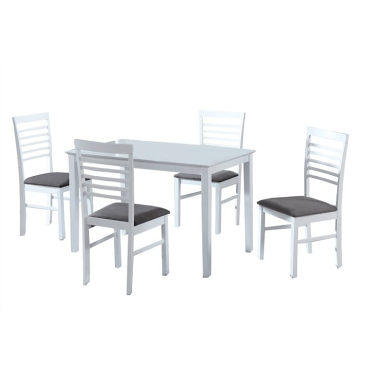 Set de bucatarie, MDF alb/textil gri, brisbo, MobHaus, o masa si 4 scaune