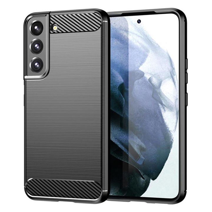 Капак за Samsung Galaxy S22 5G, Карбон силикон, полиуретан, черен