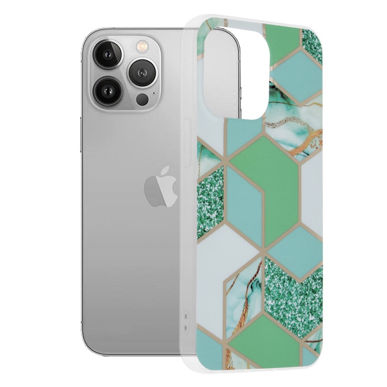 Husa pentru iPhone 13 Pro, Techsuit Marble Series, Green Hex