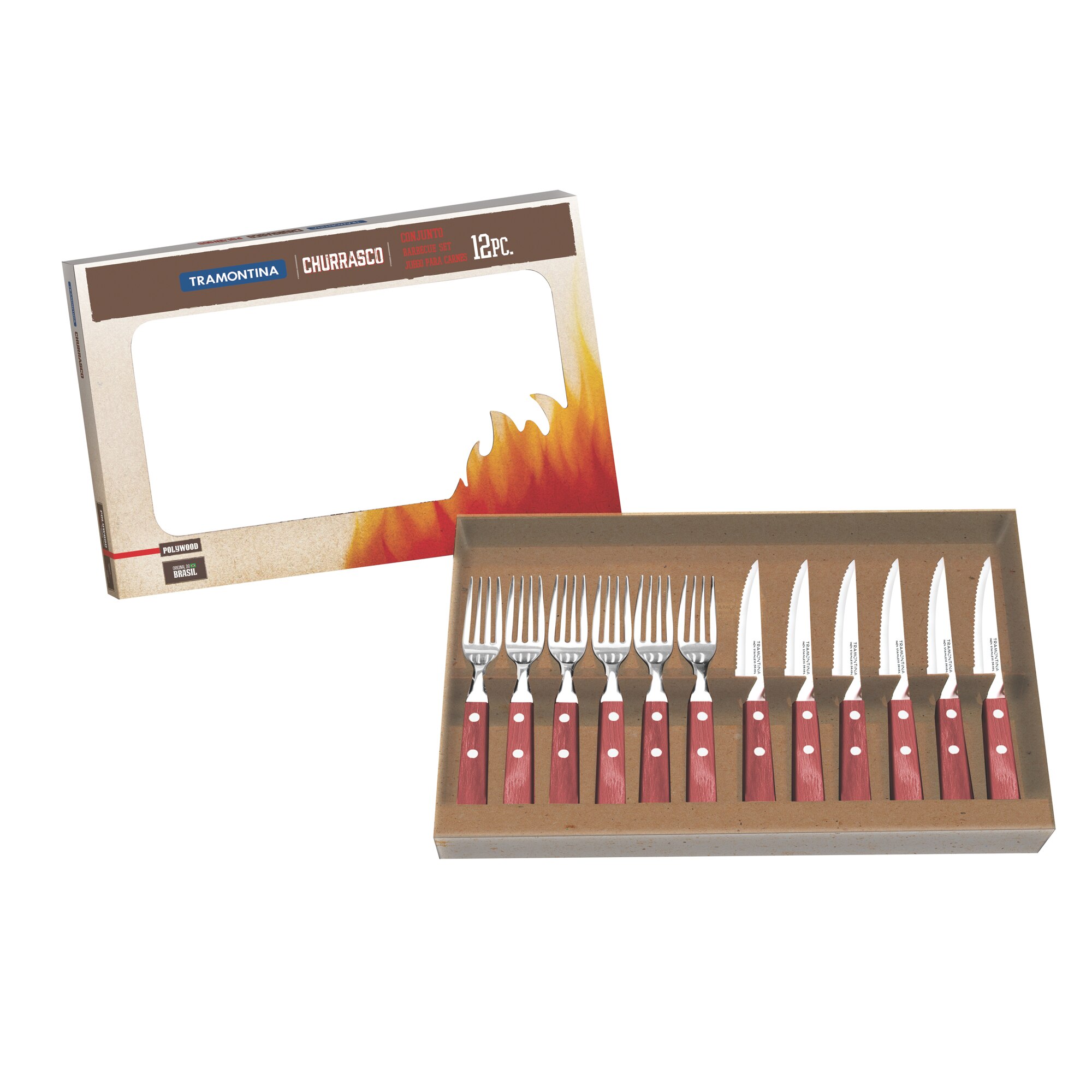 Set tacamuri pentru friptura Tramontina Polywood, 12 piese, maner nuanta rosiatica