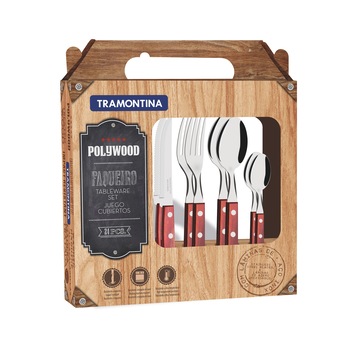 Set tacamuri Tramontina Polywood, 24 piese, maner nuanta rosiatica Set tacamuri Tramontina Polywood, 24 piese, maner nuanta rosiatica