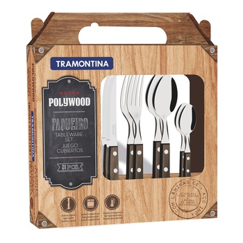 Set tacamuri Tramontina Polywood, 24 piese, maner nuanta lemn de nuc Set tacamuri Tramontina Polywood, 24 piese, maner nuanta lemn de nuc