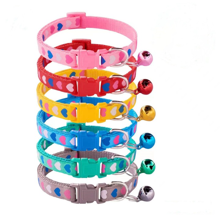 Set 6 zgarzi pisici, Mbooulc, Nylon, Reglabil, Clopotel, Multicolor