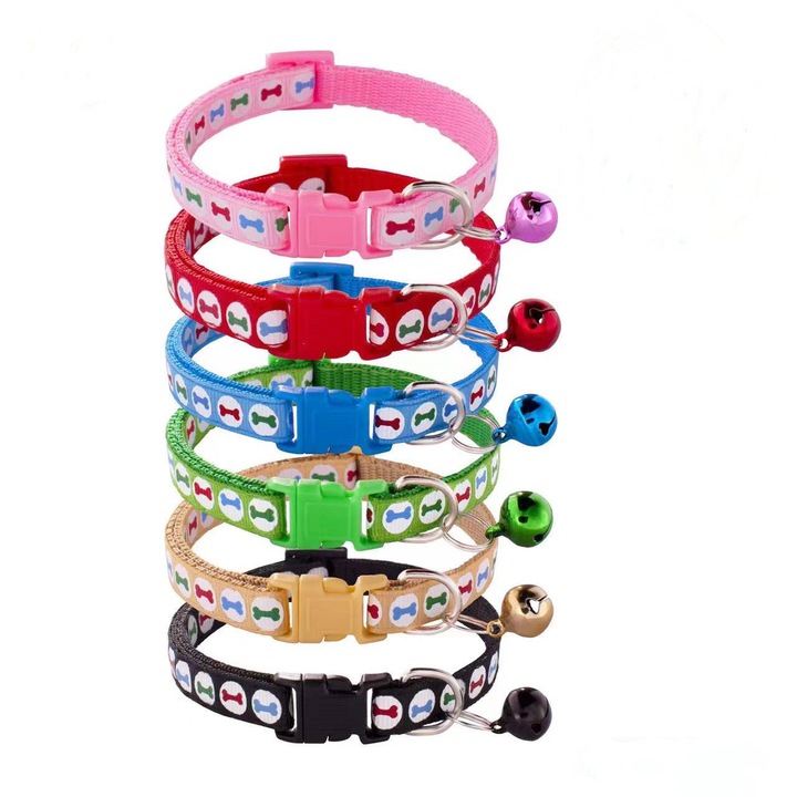 Set 6 zgarzi pisici, Mbooulc, Nylon, Reglabil, Clopotel, Multicolor