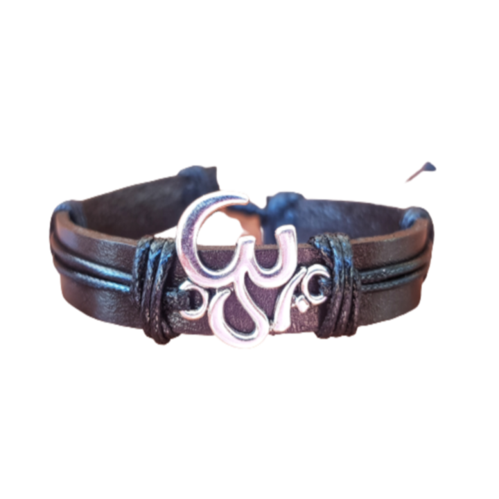 Bratara reglabila UNISEX din piele naturala cu Charmuri realizata manual, cu charm Semnul Omului