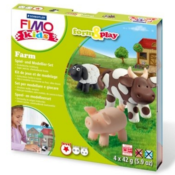 Комплект пластилин Fimo, 4x42 g, горим, "Kids Form & Play", ферма