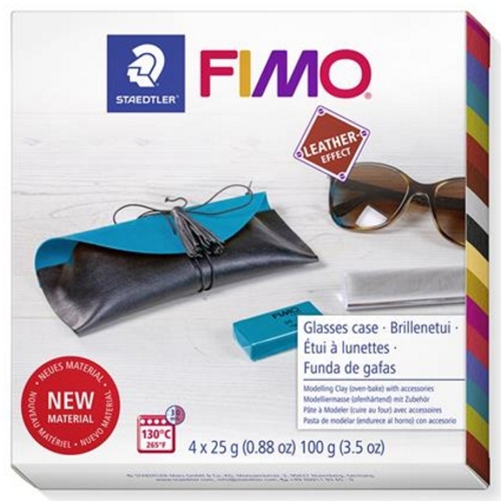 Комплект FIMO Ефект Кожа, 4 x 25гр, включени аксесоари, многоцветен