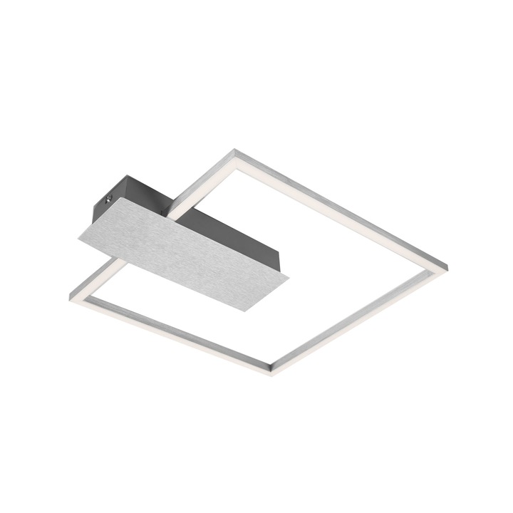Lustra LED integrat Briloner Leuchen Nico Square, 12W, 1400 lumeni, lumina calda (3000K), dimmabil in trepte cu functie de memorie, 37.5x32.x4cm, Argintiu