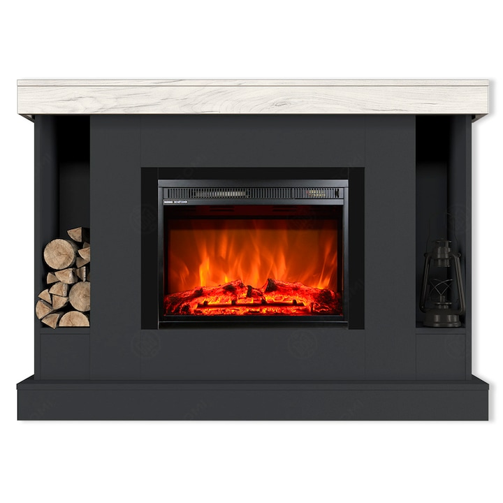 Semineu electric, Masomi, Woodline 26 & Loran-23 Color' 1600 W, Antracit / Stejar alb, 146*105*30 cm