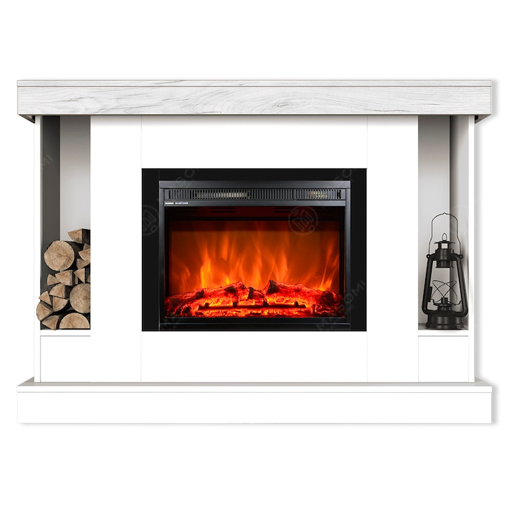 Semineu electric, Masomi, Woodline 26 & Loran-23 Color' 1600 W, Supermat alb/Stejar alb, 146*105*30 cm