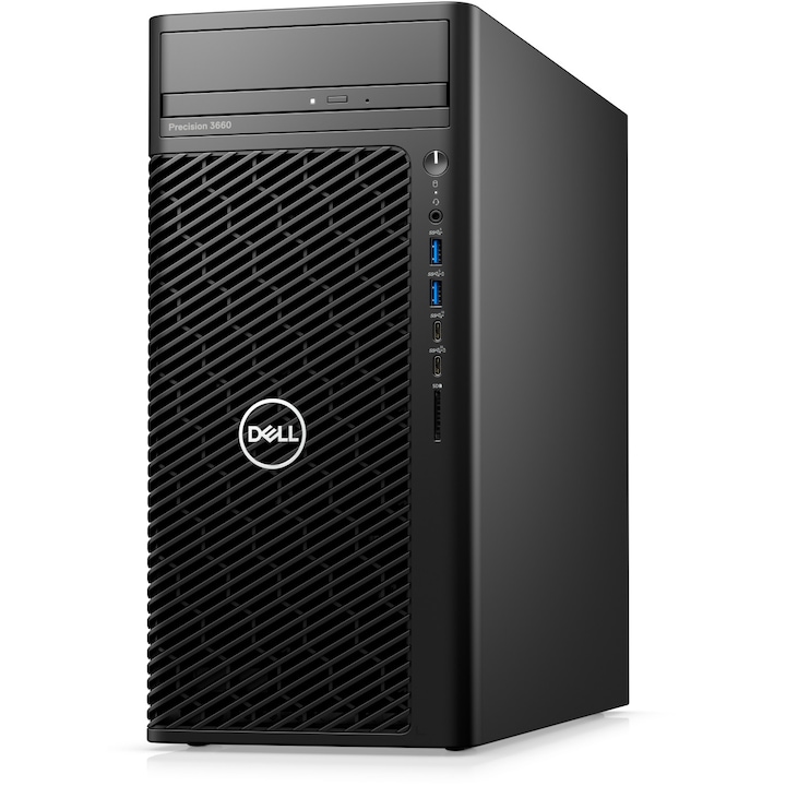 Настолен компютър Dell Precision 3660 Tower, N104P3660MTEMEA.VP, Intel Core i7-13700 (16-ядрен), NVIDIA T400 (4GB GDDR6), 16GB 4400MHz (2x8GB) DDR5, Черен