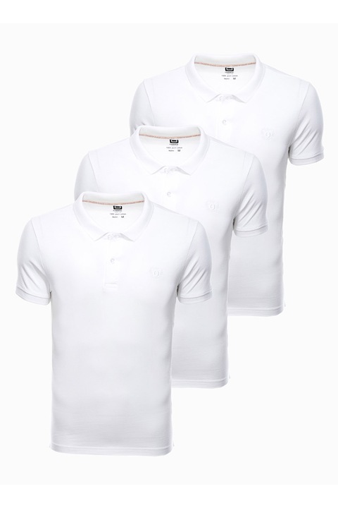 OMBRE, Set de tricouri polo de bumbac - 3 piese, Alb, 2XL