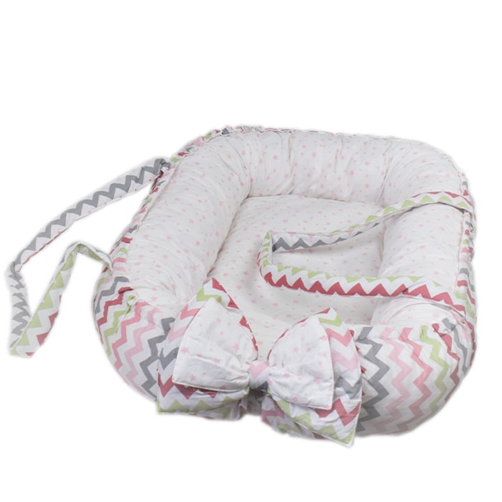 Бебешко гнездо кошница AV Baby, Розов Зигзаг