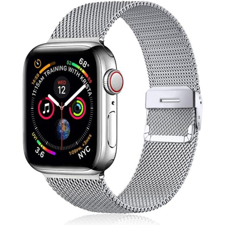 Curea metalica MTP Meshed Milanese Loop, pentru Apple Watch 6/5/4/3/2/1, Diagonala 42 mm, Silver
