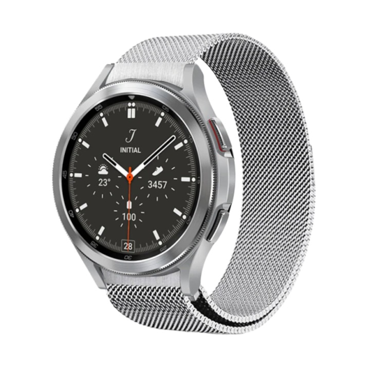 MTP Milanese Loop fémszíj kompatibilis a Samsung Galaxy Watch 4 Classic 46 mm-es, rozsdamentes acél, ezüst