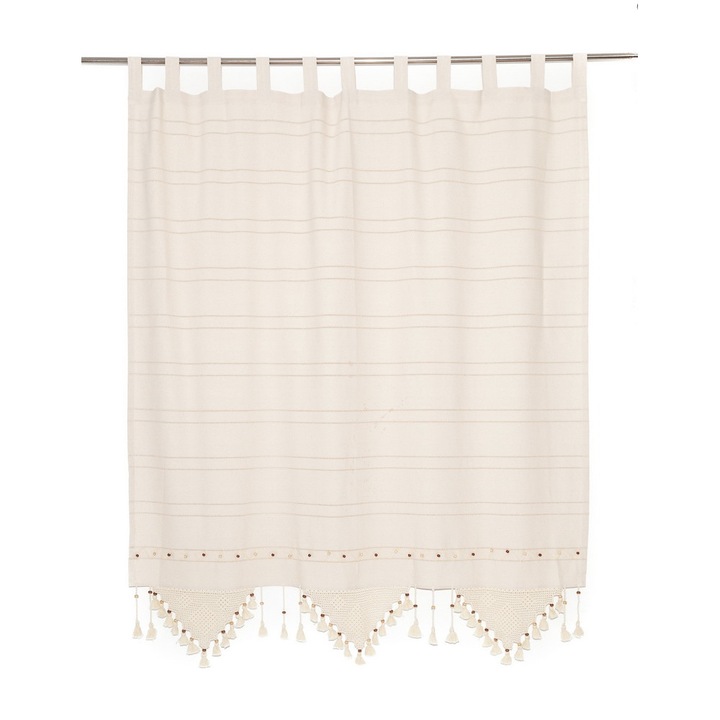 Перде от 100% памук, Valentini Bianco, с пискюли и бродерия, ширина 160, височина 180 см, Pr016