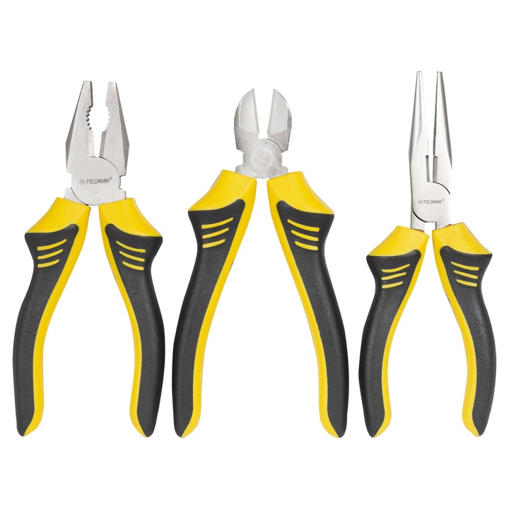 Set 3 clesti Fieldmann FDN 1020, 150 mm patent combinat, 150 mm cleste cu taiere pe diagonala (sfic), 150 mm cleste cu varf ascutit