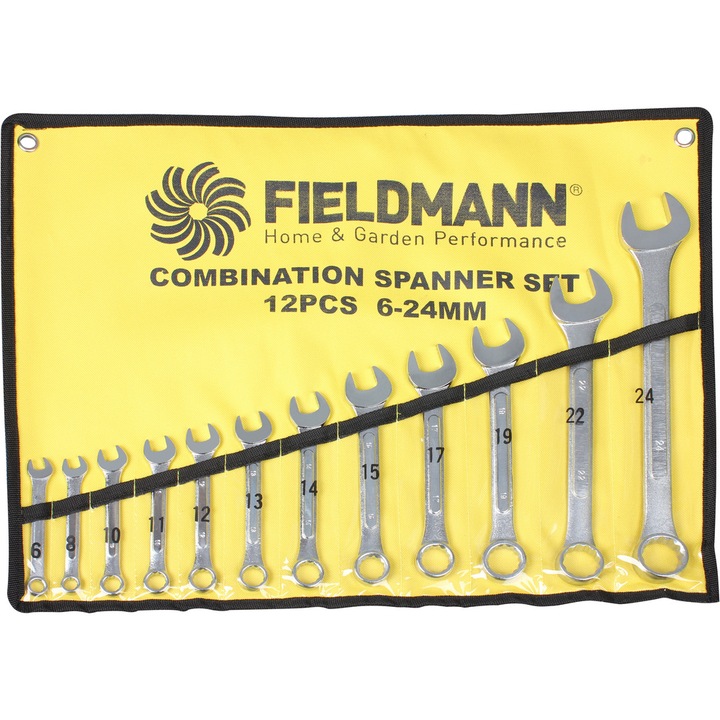 Комплект 12 гаечни ключове Fieldmann FDN 1010, хром-ванадий, размер 6-24 мм