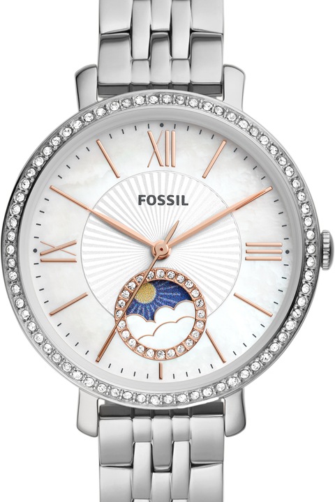 Fossil, часовник от неръждаема стомана, украсен с кристали, сребрист