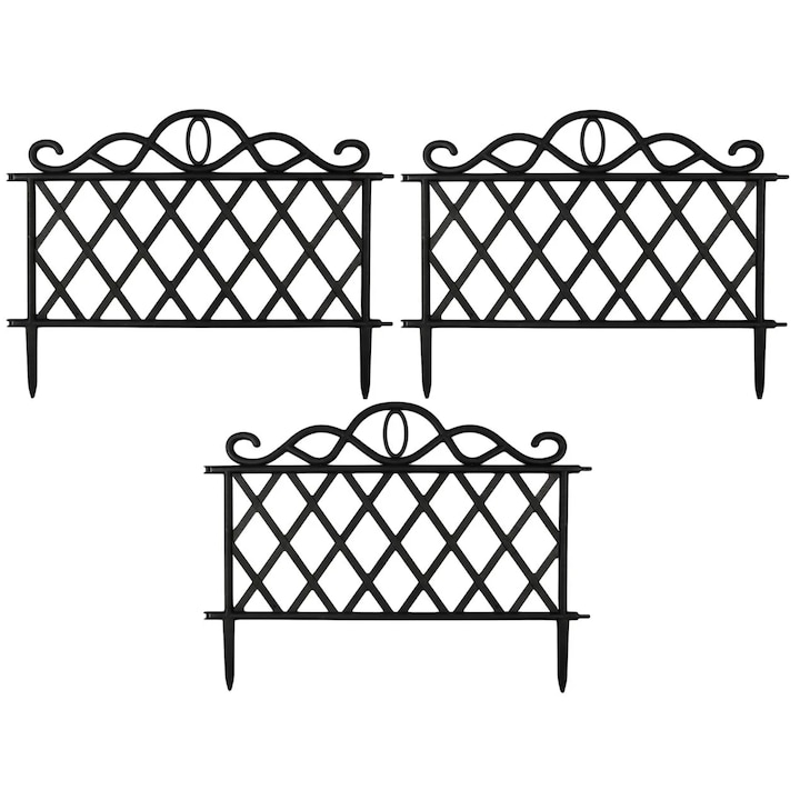 Комплект декоративна ограда, Пластмаса, 47х36 см, 3 броя
