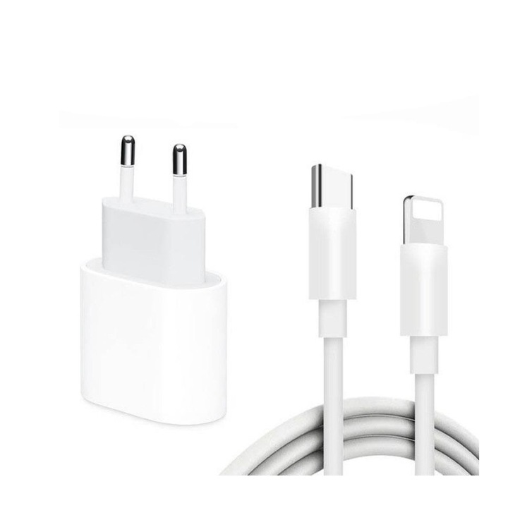 Töltő Digital One SP00394, fehér, 220v, USB Type C to Lightning, 20W, 12 Pro Max, iPhone 13, iPhone 14 Kábellel mellékelve