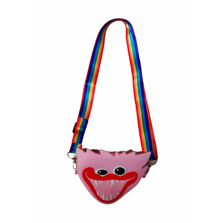 Huggy Wuggy táska, szilikon, rózsaszín, 13x9 cm